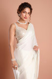 White Satin Designer Saree