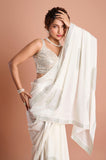 White Satin Designer Saree