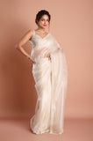 White Tissue Handwork Designer Saree