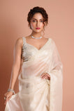 White Tissue Handwork Designer Saree