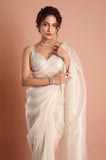 White Tissue Handwork Designer Saree