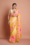 Yellow Chinon Floral Sequins Designer Saree