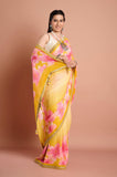 Yellow Chinon Floral Sequins Designer Saree
