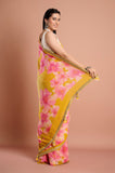 Yellow Chinon Floral Sequins Designer Saree