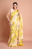 Yellow Chinon Printed Sequins Designer Saree
