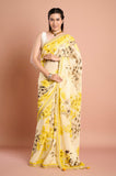 Yellow Chinon Printed Sequins Designer Saree