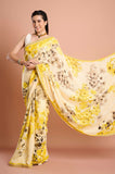 Yellow Chinon Printed Sequins Designer Saree