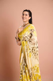 Yellow Chinon Printed Sequins Designer Saree