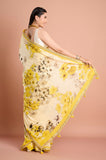 Yellow Chinon Printed Sequins Designer Saree