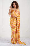 Yellow Stripes Crepe Handwork Designer Saree
