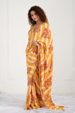 Yellow Stripes Crepe Handwork Designer Saree