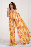 Yellow Stripes Crepe Handwork Designer Saree