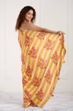 Yellow Stripes Crepe Handwork Designer Saree