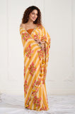 Yellow Stripes Crepe Handwork Designer Saree