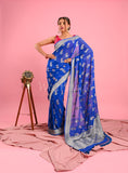 Blue Banarasi Khaddi Saree With Motifs