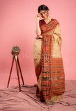 Beige Pure Desi Tussar Saree with Ikat Pallu