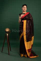 Black Linen Saree with Checks