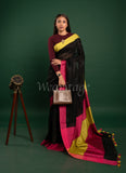 Black Linen Saree with Pink Green Border