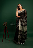 Black Linen Saree with Silver Border