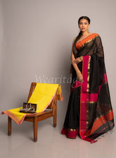 Black Handwoven Multi Colour Border Maheshwar Saree