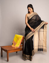Black Handwoven Resham Border Maheshwai Saree