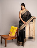 Black Handwoven Resham Border Maheshwai Saree
