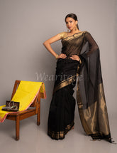 Black Handwoven Tani Checks Maheshwari Saree