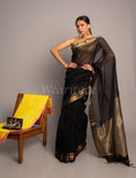 Black Handwoven Tani Checks Maheshwari Saree
