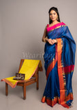 Blue Handwoven Multi Colour Border Maheshwari Saree