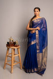 Blue Handwoven Tani Checks Maheshwari Saree