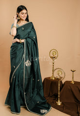 Bottle Green Uppada Silk Moti and Jarkan Saree