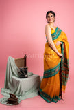 Dark Yellow Pure Desi Tussar Saree with Ikat Pallu