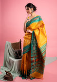 Dark Yellow Pure Desi Tussar Saree with Ikat Pallu