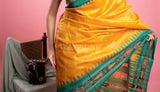 Dark Yellow Pure Desi Tussar Saree with Ikat Pallu