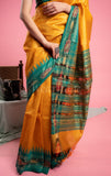 Dark Yellow Pure Desi Tussar Saree with Ikat Pallu