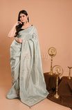 English blue Uppada Silk Gota and Jarkan with Peacock Saree