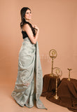 English blue Uppada Silk Gota and Jarkan with Peacock Saree