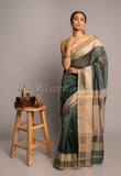 Green Handwoven Chatai Zari Border Maheshwari Saree