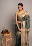 Green Handwoven Chatai Zari Border Maheshwari Saree