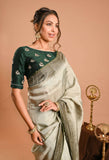 Green two dye Uppada Silk Crystal Work Saree