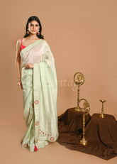 Light green Magenta Pink Gota and Jarkan Saree
