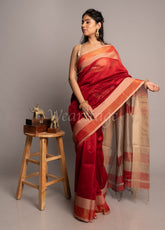 Maroon Handwoven Chatai Zari Border Maheshwari Saree