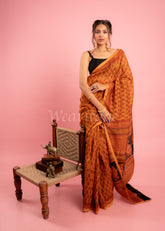 Mustard Handmade Bagh Print Chanderi Saree
