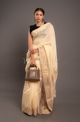 Offwhite Handwoven Kel Border Maheshwari Saree