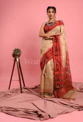Offwhite Pure Desi Tussar Saree with Ikat Pallu