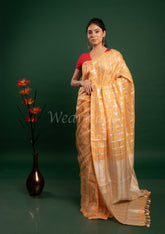 Orange Linen Saree with Checks