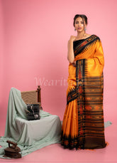 Orange Pure Desi Tussar Saree with Ikat Pallu