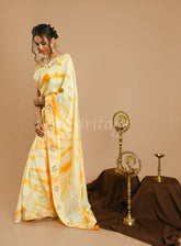 Orange Shiburi dye Uppada Silk Moti Work Saree