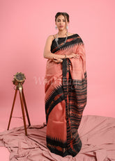Pink Pure Desi Tussar Saree with Ikat Pallu