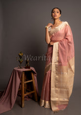 Pink Handewoven Shreen Patta Maheshwari Saree